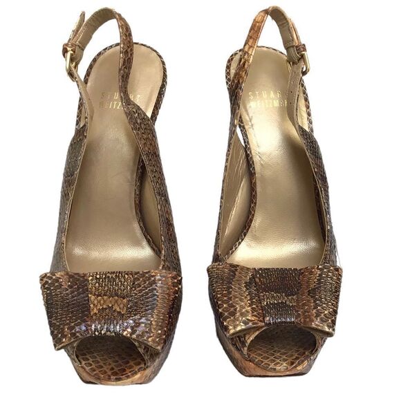Stuart Weitzman Snakeskin Platform Peep-toe Heels Shoes - Picture 2 of 8
